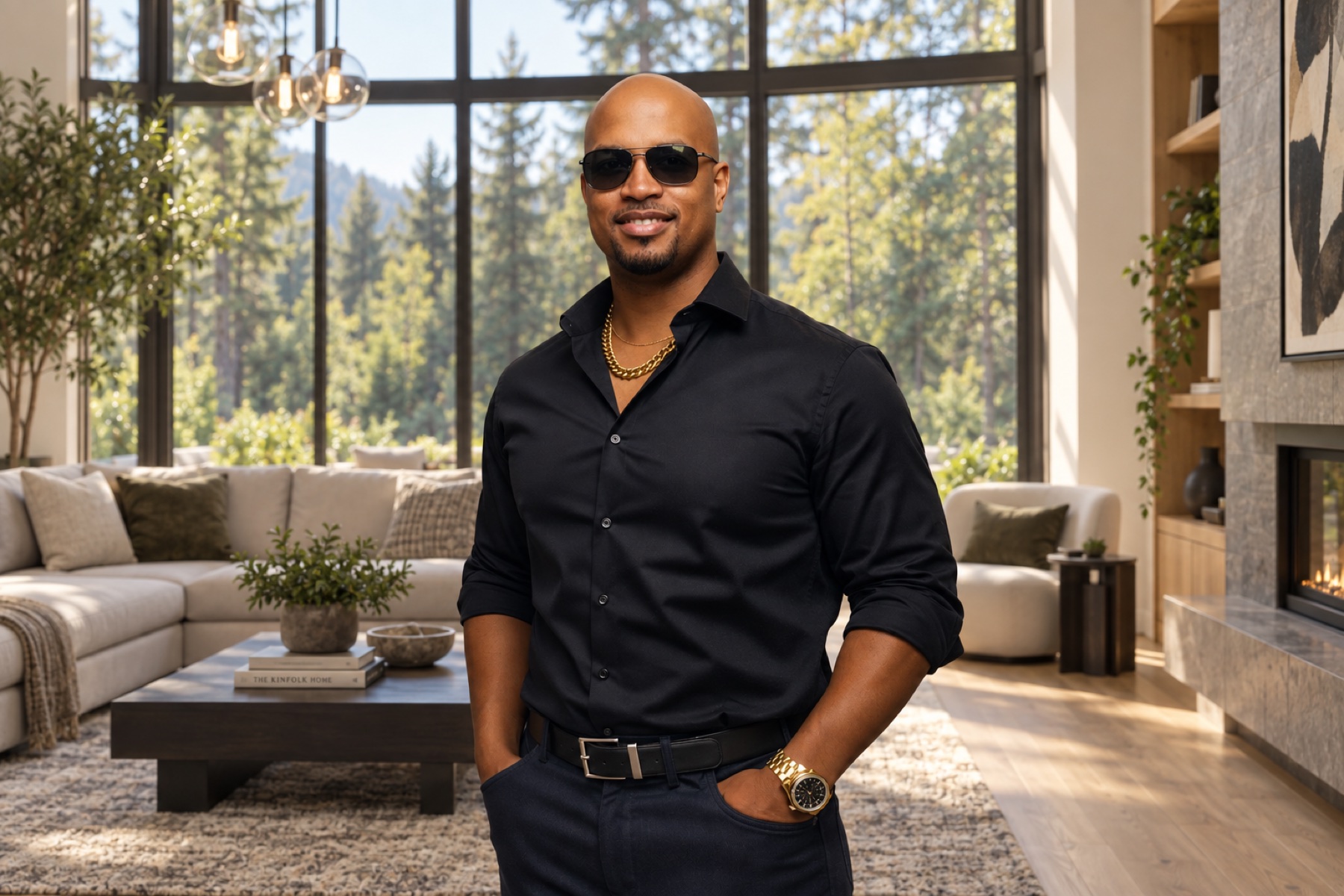 Roe Fisher standing in a bright contemporary living room